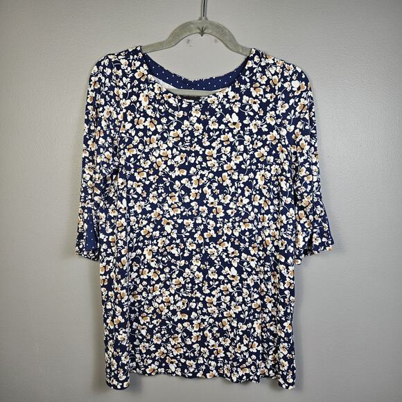 J Jill Wearever Womens Petite Small Floral Print Top Shirt 3/4 Sleeve Stretch - Picture 1 of 8